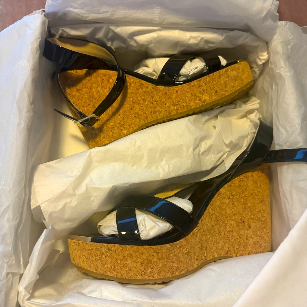 Jimmy Choo Papyrus Cork Wedge Sandals Size 41